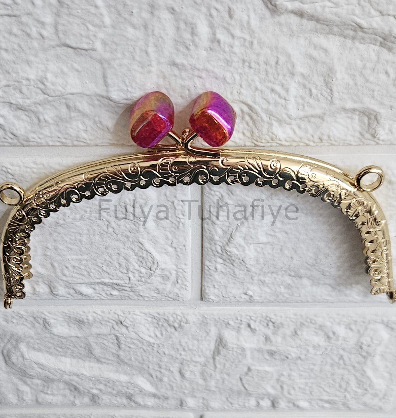 Kristal Taşlı Oval Çanta Klipsi 15 cm Gold Model 3