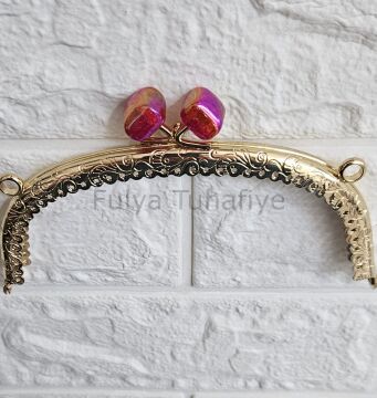 Kristal Taşlı Oval Çanta Klipsi 15 cm Gold Model 3