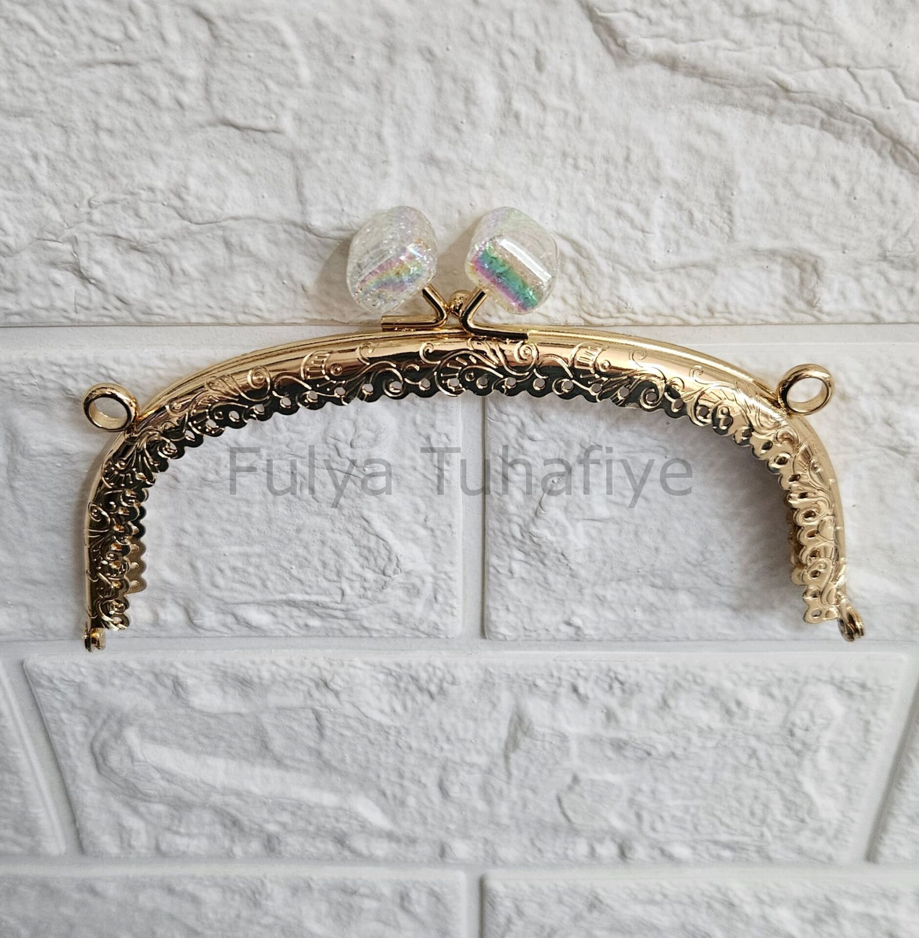 Kristal Taşlı Oval Çanta Klipsi 15 cm Gold Model 4