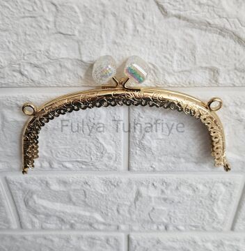 Kristal Taşlı Oval Çanta Klipsi 15 cm Gold Model 4