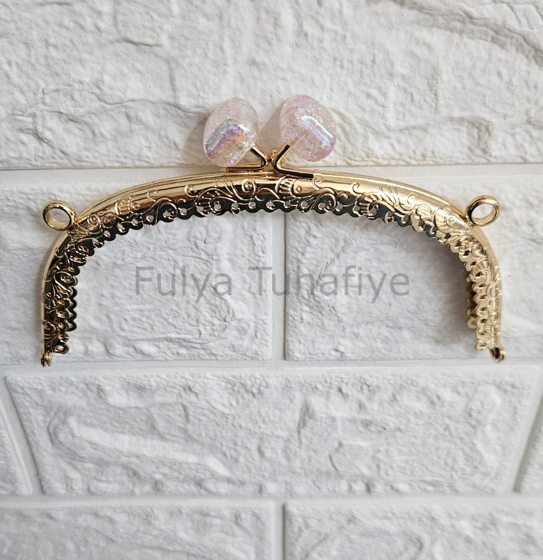 Kristal Taşlı Oval Çanta Klipsi 15 cm Gold Model 5
