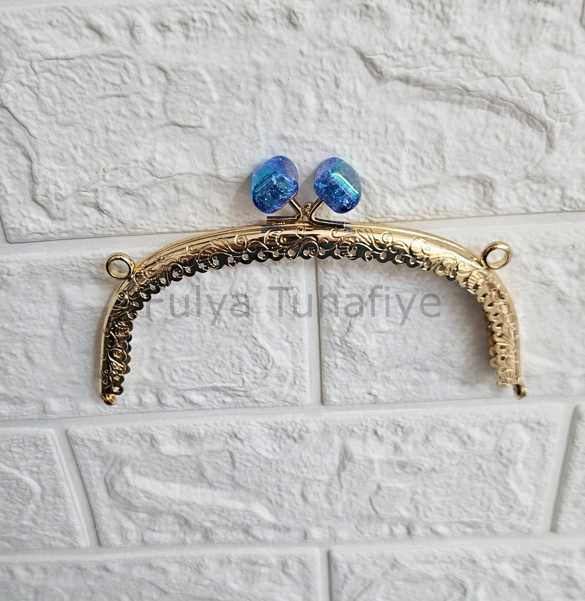 Kristal Taşlı Oval Çanta Klipsi 15 cm Gold Model 6