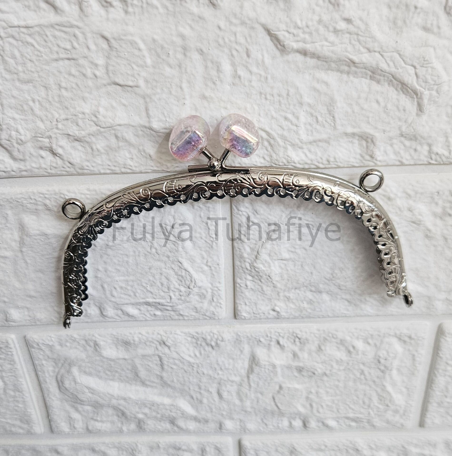 Kristal Taşlı Oval Çanta Klipsi 15 cm Gümüş Model 1