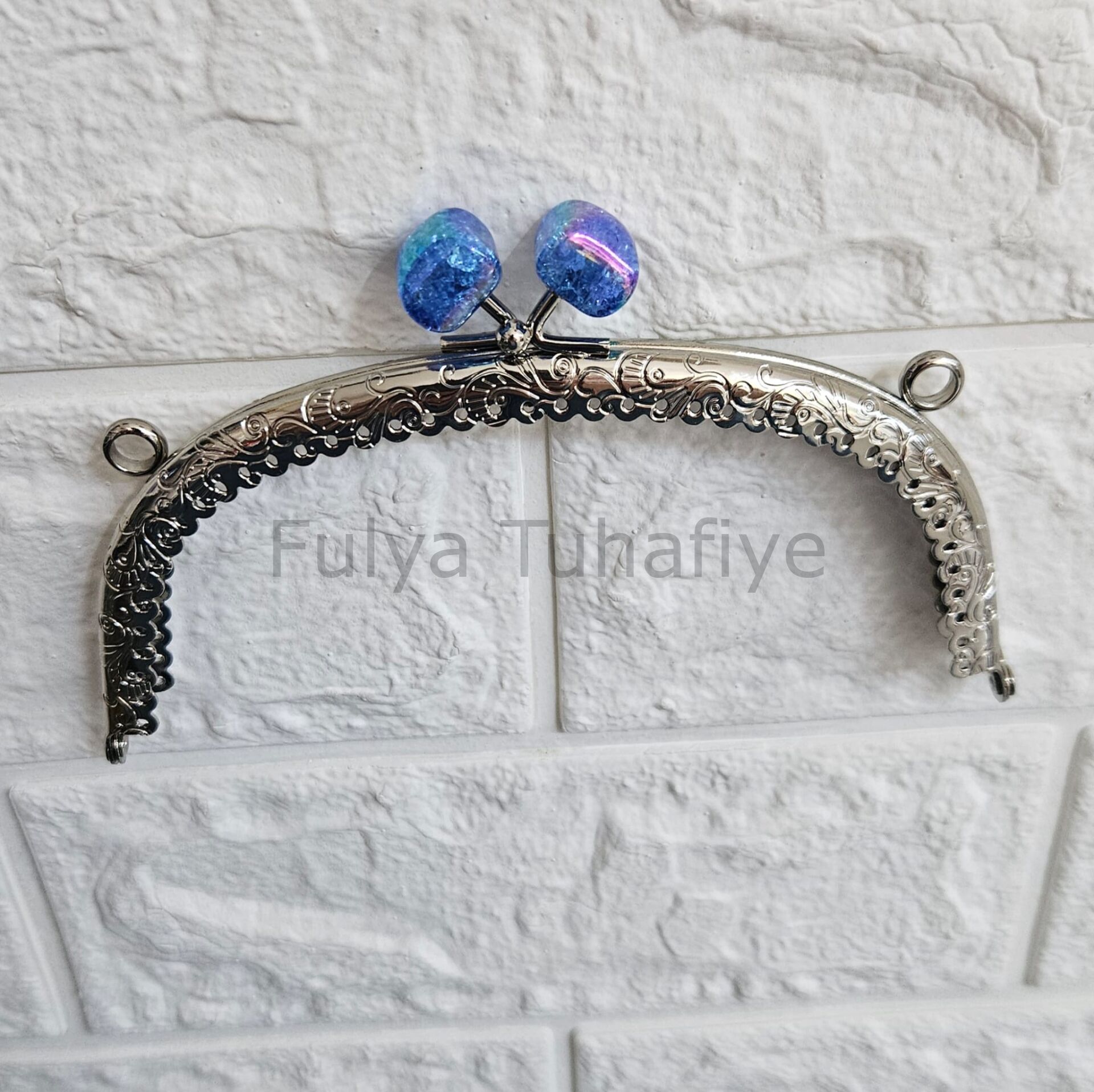 Kristal Taşlı Oval Çanta Klipsi 15 cm Gümüş Model 6