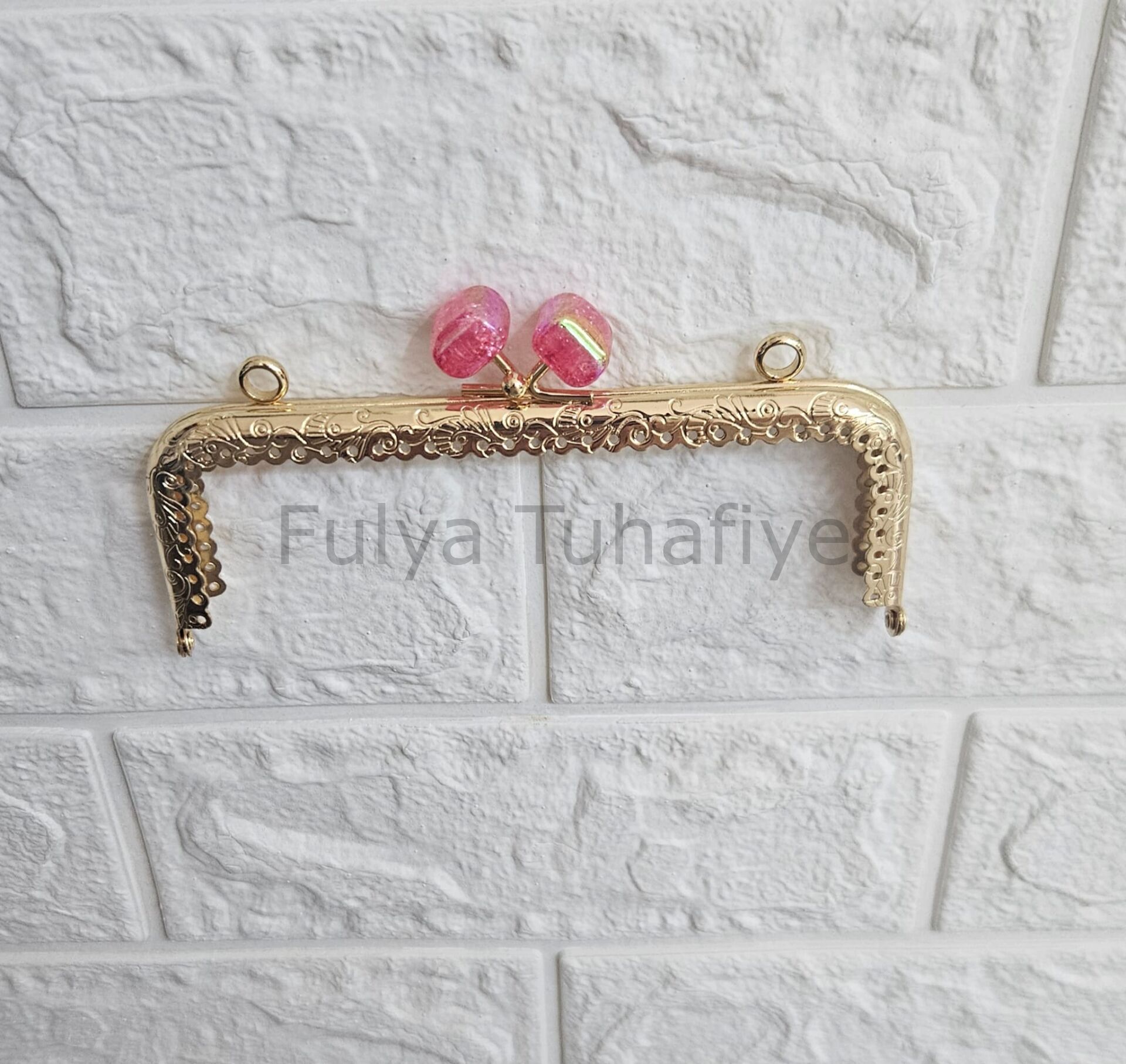 Kristal Taşlı Kare Çanta Klipsi 15 cm Gold Model 5