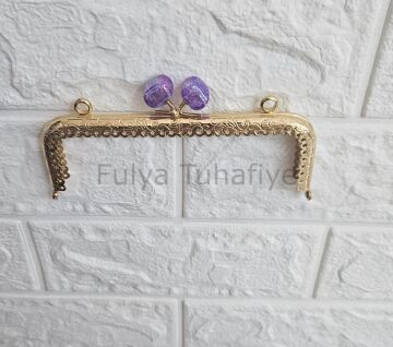 Kristal Taşlı Kare Çanta Klipsi 15 cm Gold Model 7