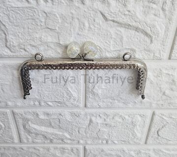 Kristal Taşlı Kare Çanta Klipsi 15 cm Gümüş Model 1