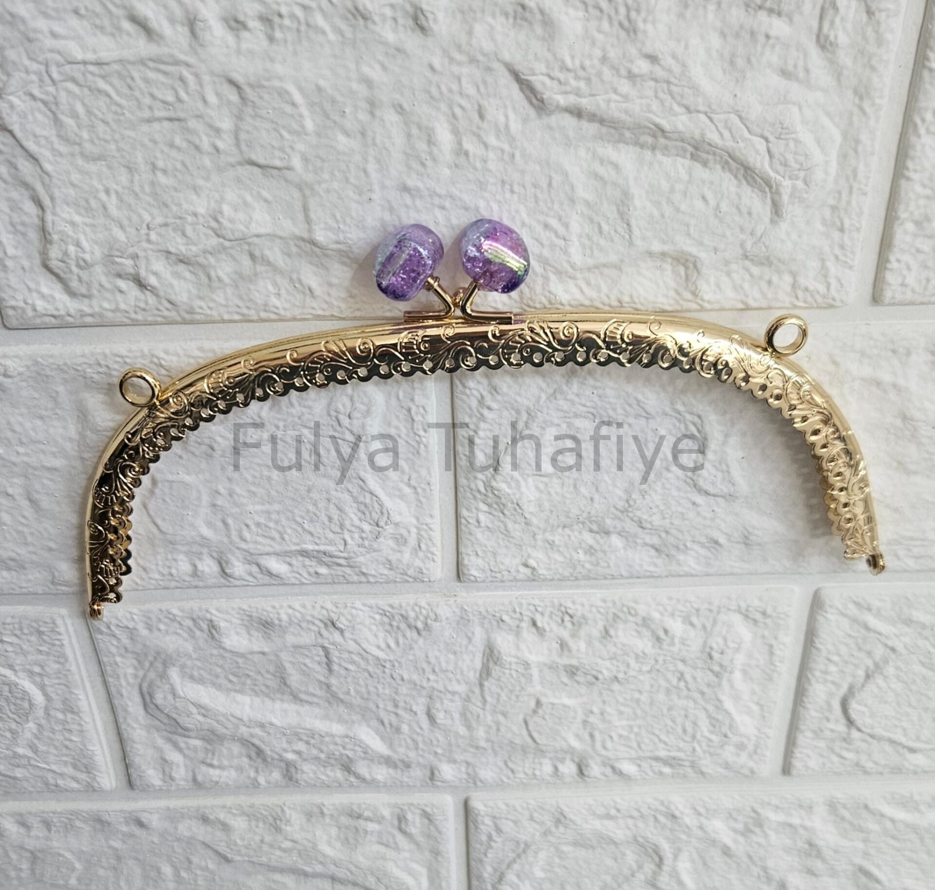 Kristal Taşlı Oval Çanta Klipsi 20 cm Gold Model 2