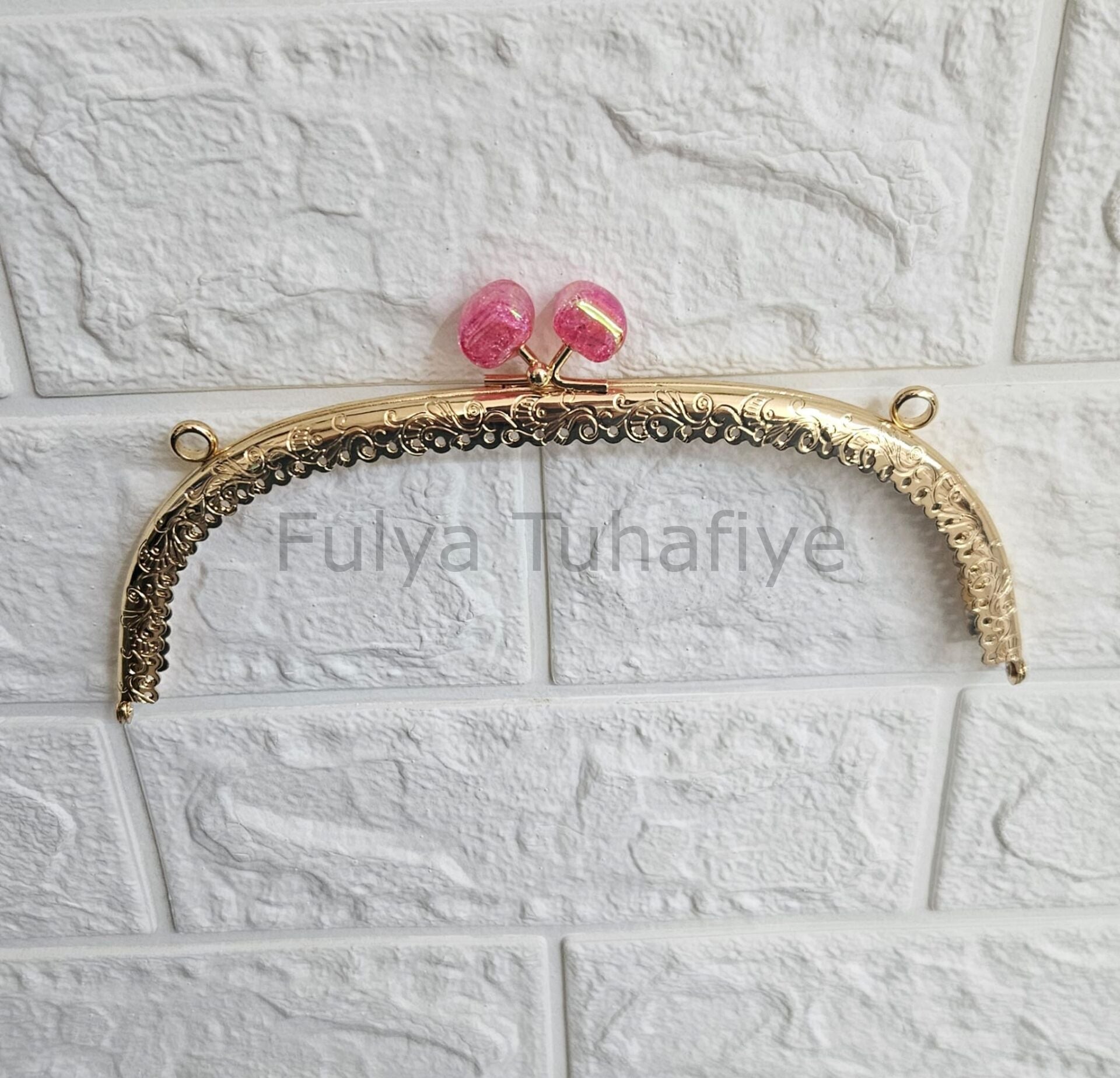 Kristal Taşlı Oval Çanta Klipsi 20 cm Gold Model 3
