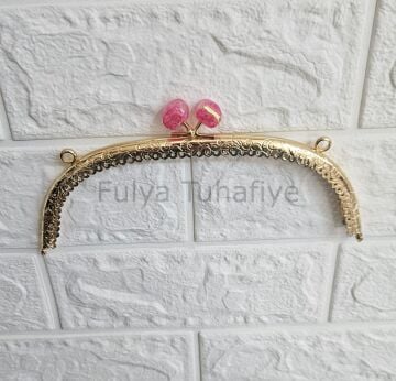 Kristal Taşlı Oval Çanta Klipsi 20 cm Gold Model 3