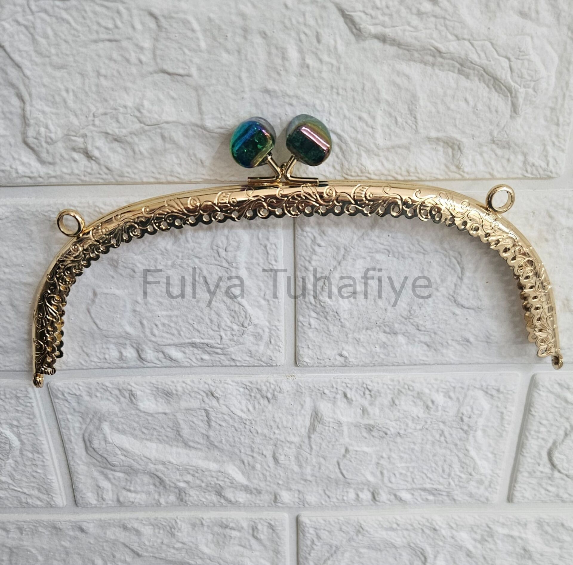 Kristal Taşlı Oval Çanta Klipsi 20 cm Gold Model 7