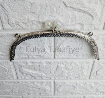 Kristal Taşlı Oval Çanta Klipsi 20 cm Gümüş Model 1