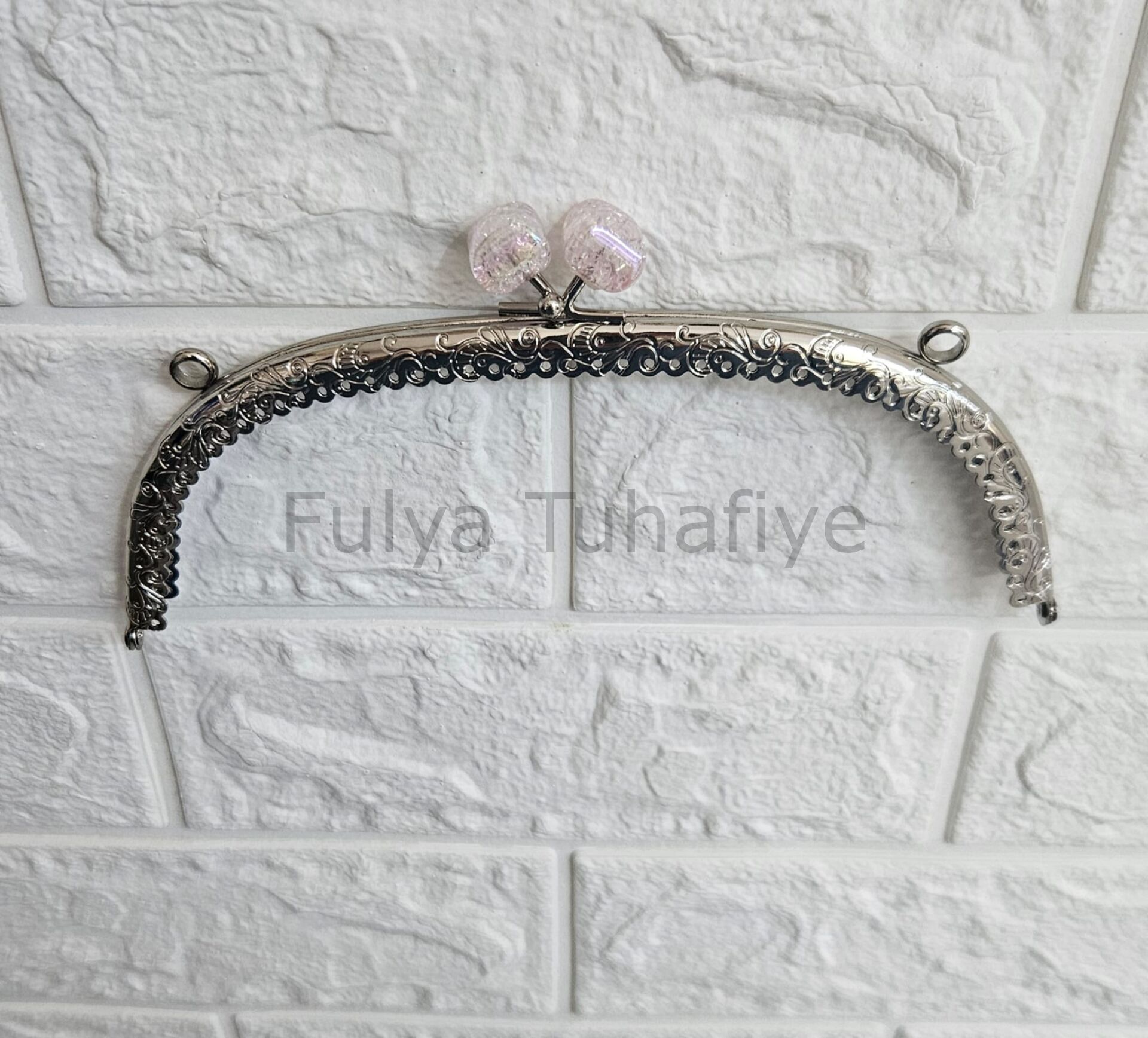 Kristal Taşlı Oval Çanta Klipsi 20 cm Gümüş Model 2