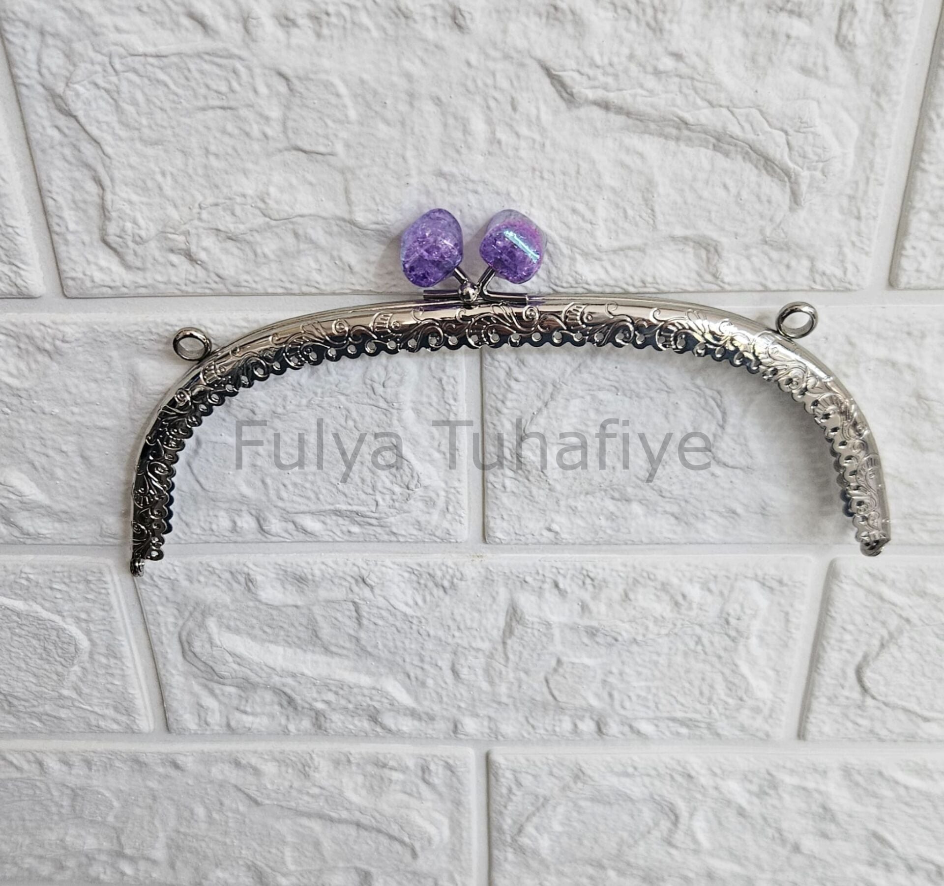 Kristal Taşlı Oval Çanta Klipsi 20 cm Gümüş Model 3