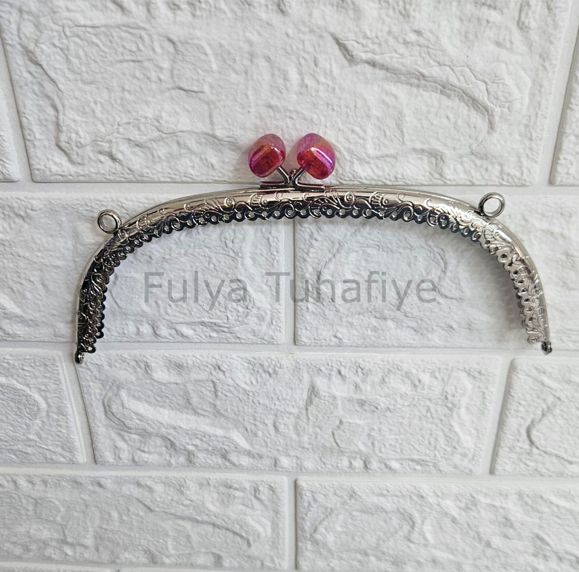 Kristal Taşlı Oval Çanta Klipsi 20 cm Gümüş Model 4