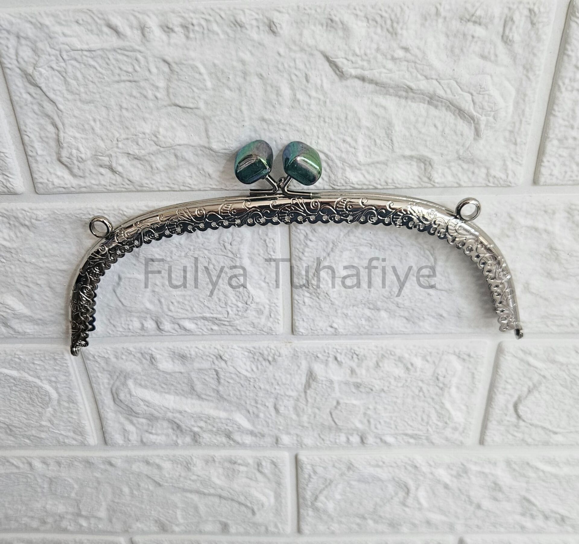 Kristal Taşlı Oval Çanta Klipsi 20 cm Gümüş Model 5