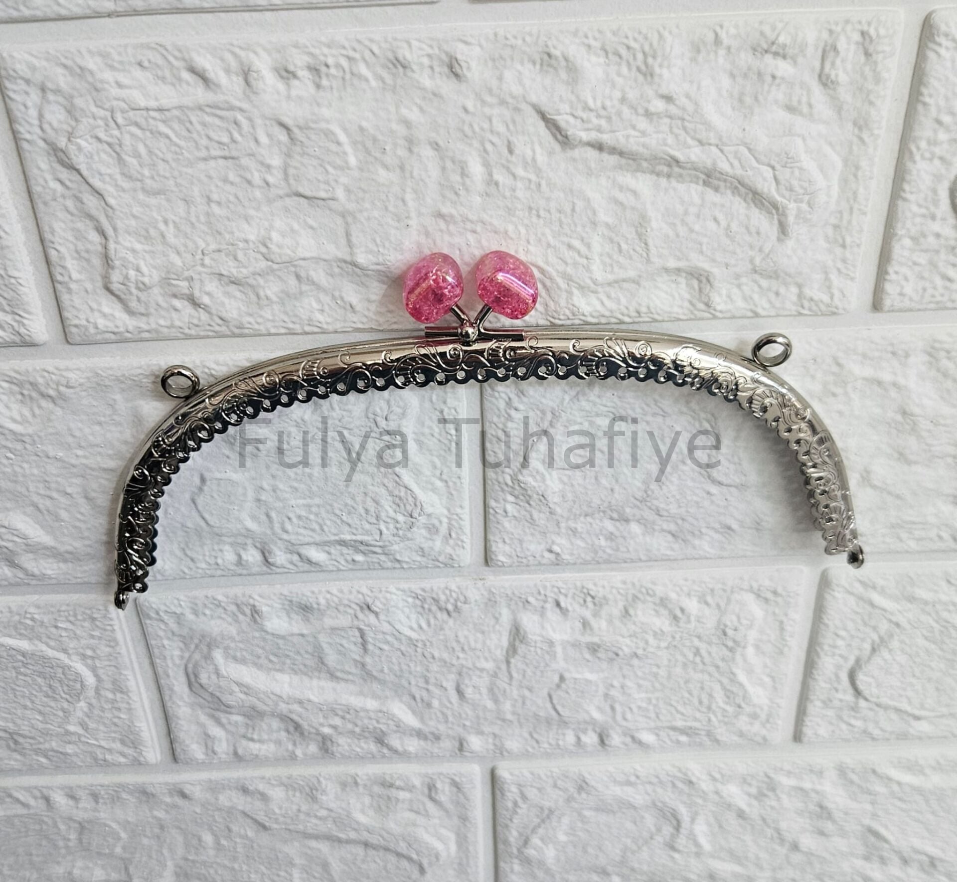 Kristal Taşlı Oval Çanta Klipsi 20 cm Gümüş Model 7