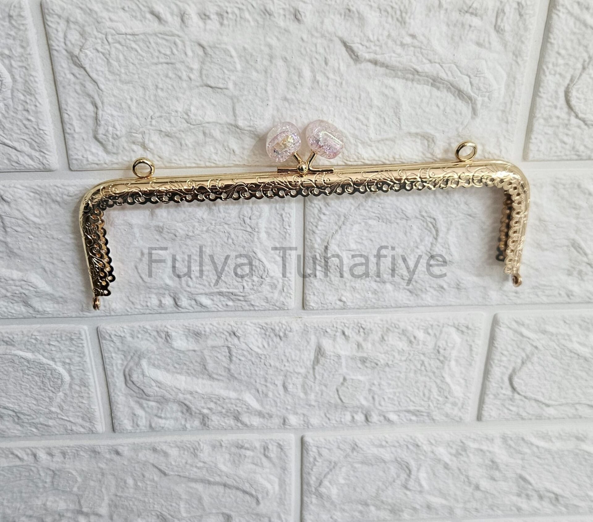 Kristal Taşlı Kare Çanta Klipsi 20 cm Gold Model 4
