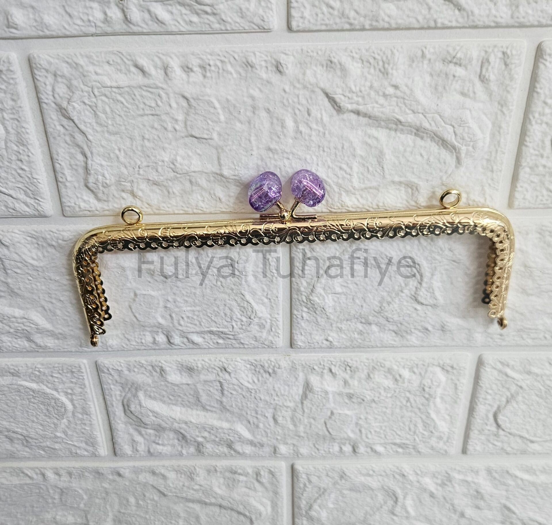 Kristal Taşlı Kare Çanta Klipsi 20 cm Gold Model 5