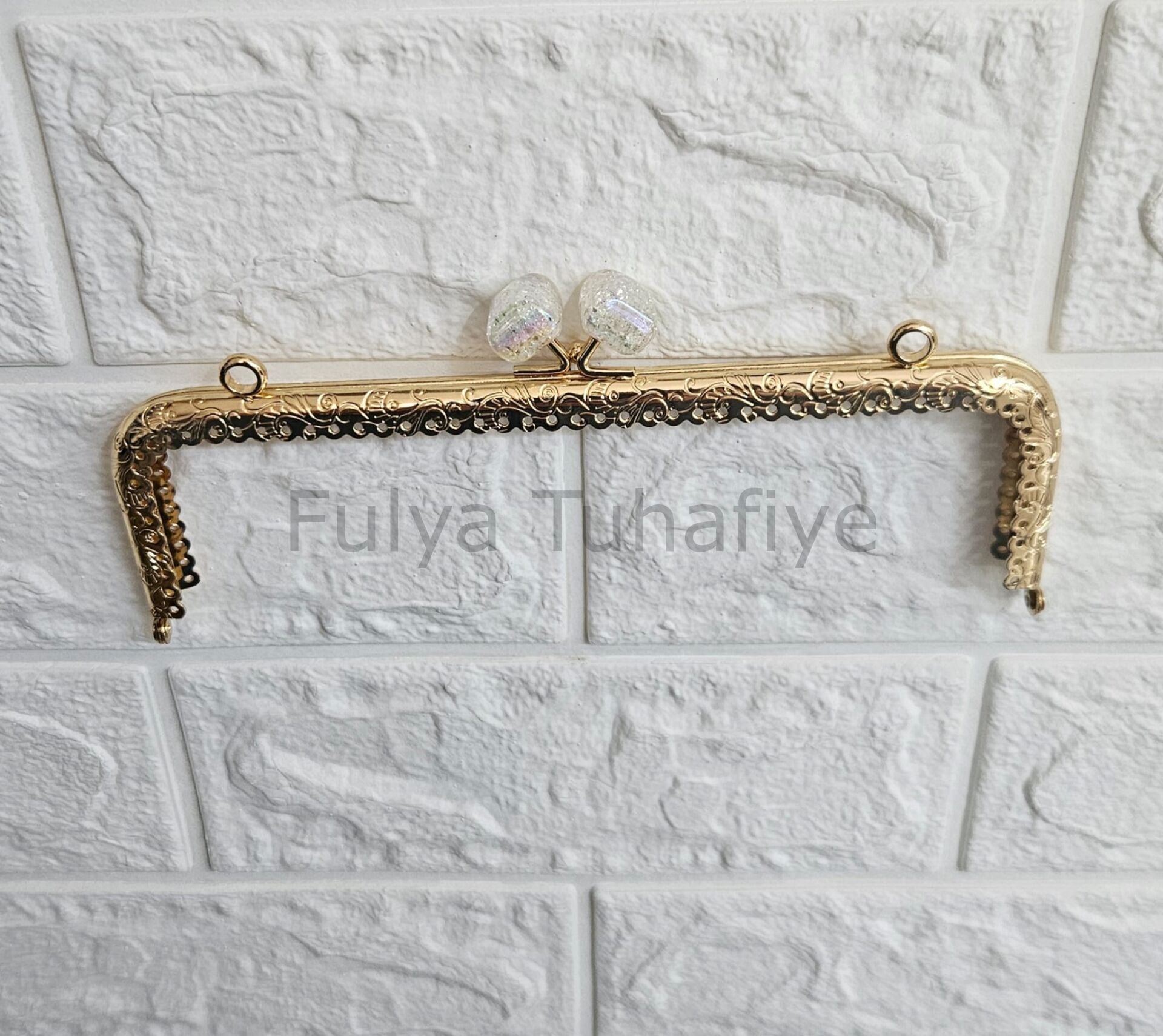 Kristal Taşlı Kare Çanta Klipsi 20 cm Gold Model 6