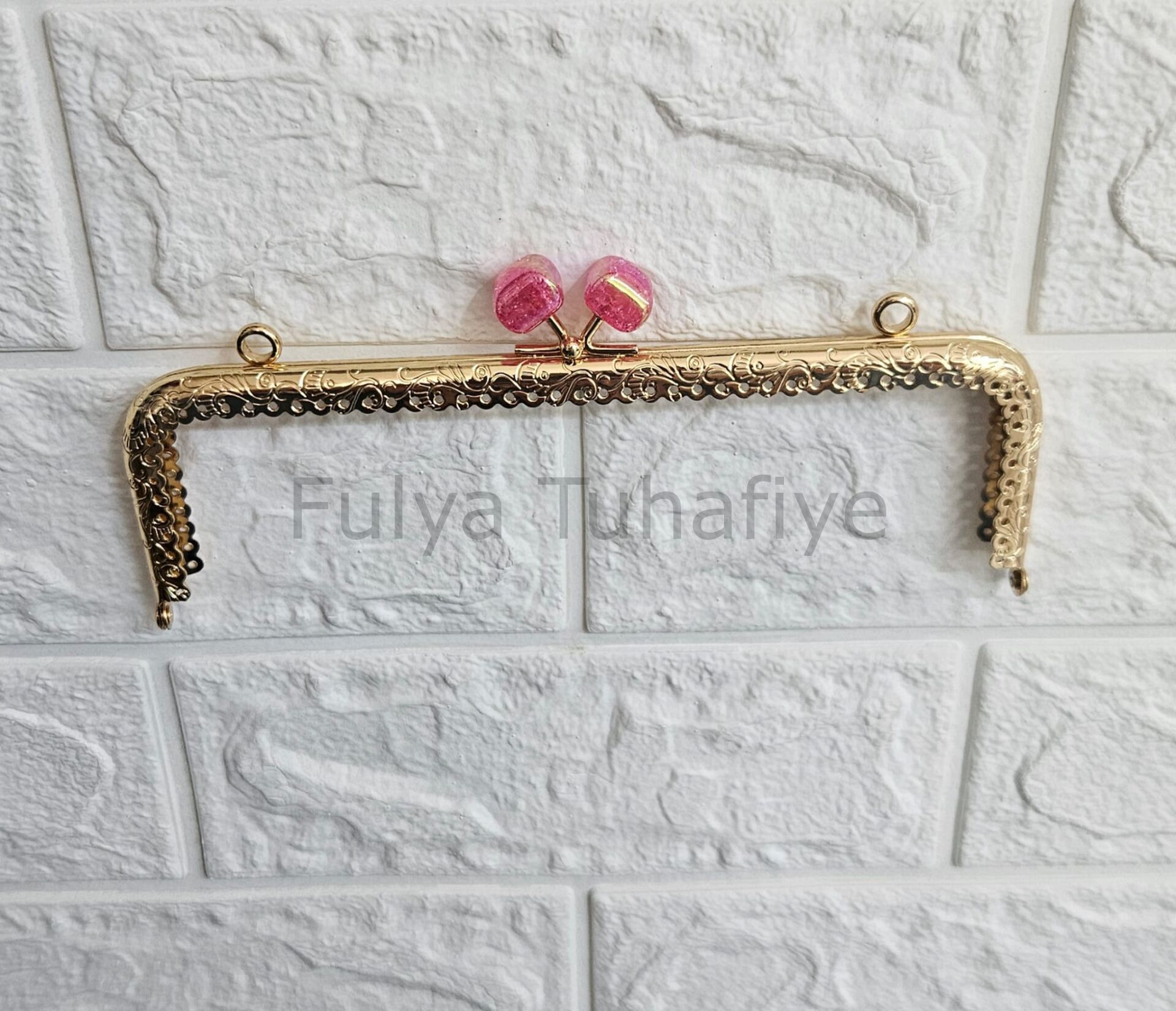 Kristal Taşlı Kare Çanta Klipsi 20 cm Gold Model 7