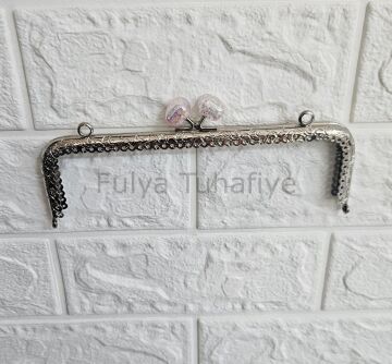 Kristal Taşlı Kare Çanta Klipsi 20 cm Gümüş Model 4