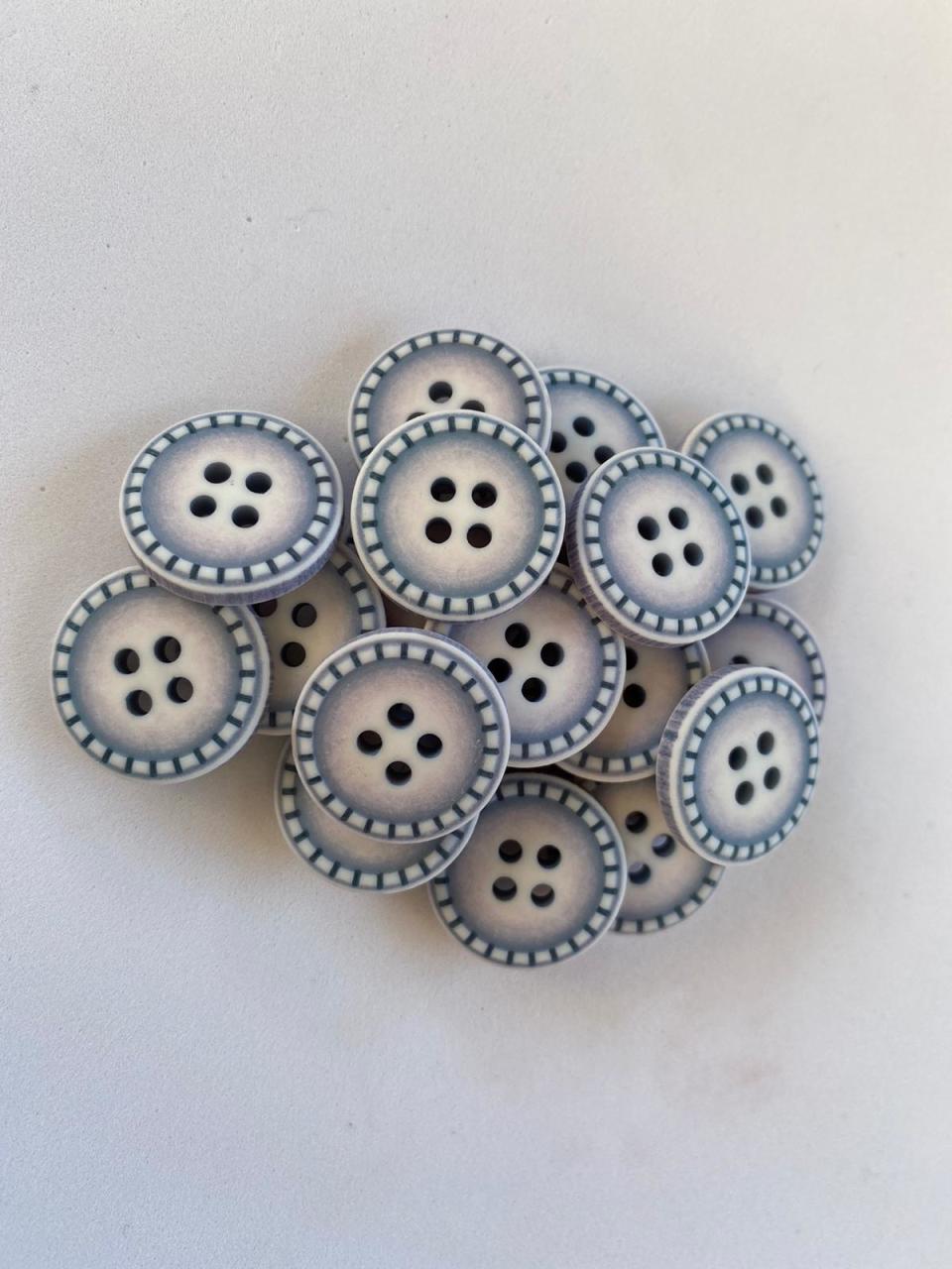 Renkli Eskitme Ahşap Düğme (1.5 cm) Açık Mavi