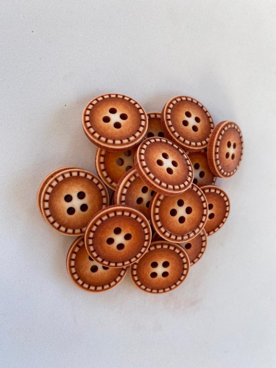 Renkli Eskitme Ahşap Düğme (1.5 cm) Kiremit
