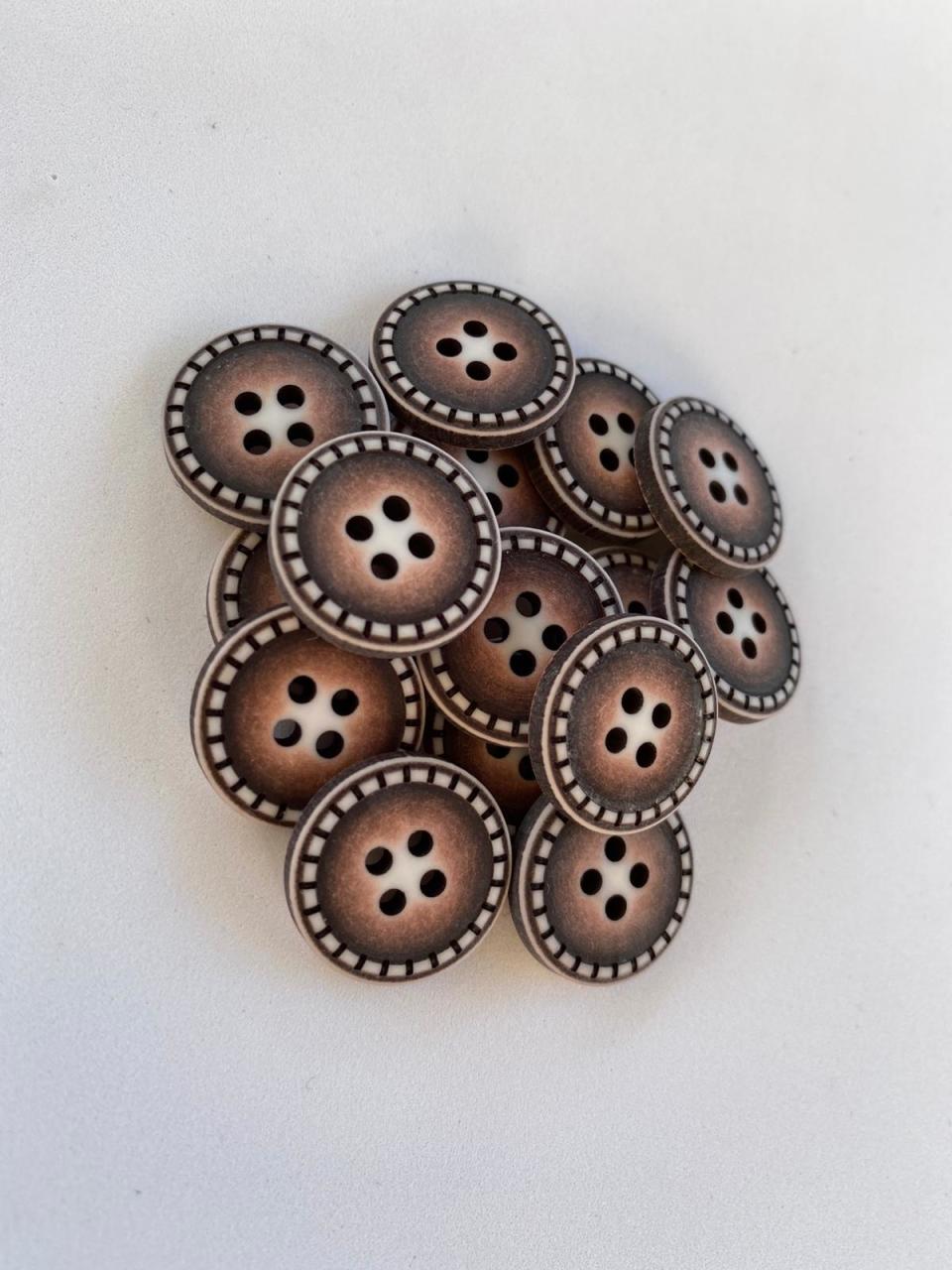 Renkli Eskitme Ahşap Düğme (1.5 cm) Koyu Kahve