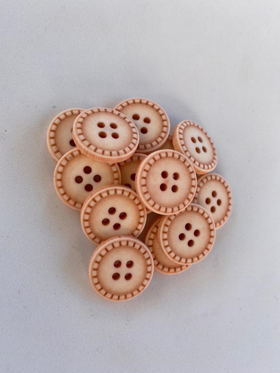 Renkli Eskitme Ahşap Düğme (1.5 cm) Koyu Somon