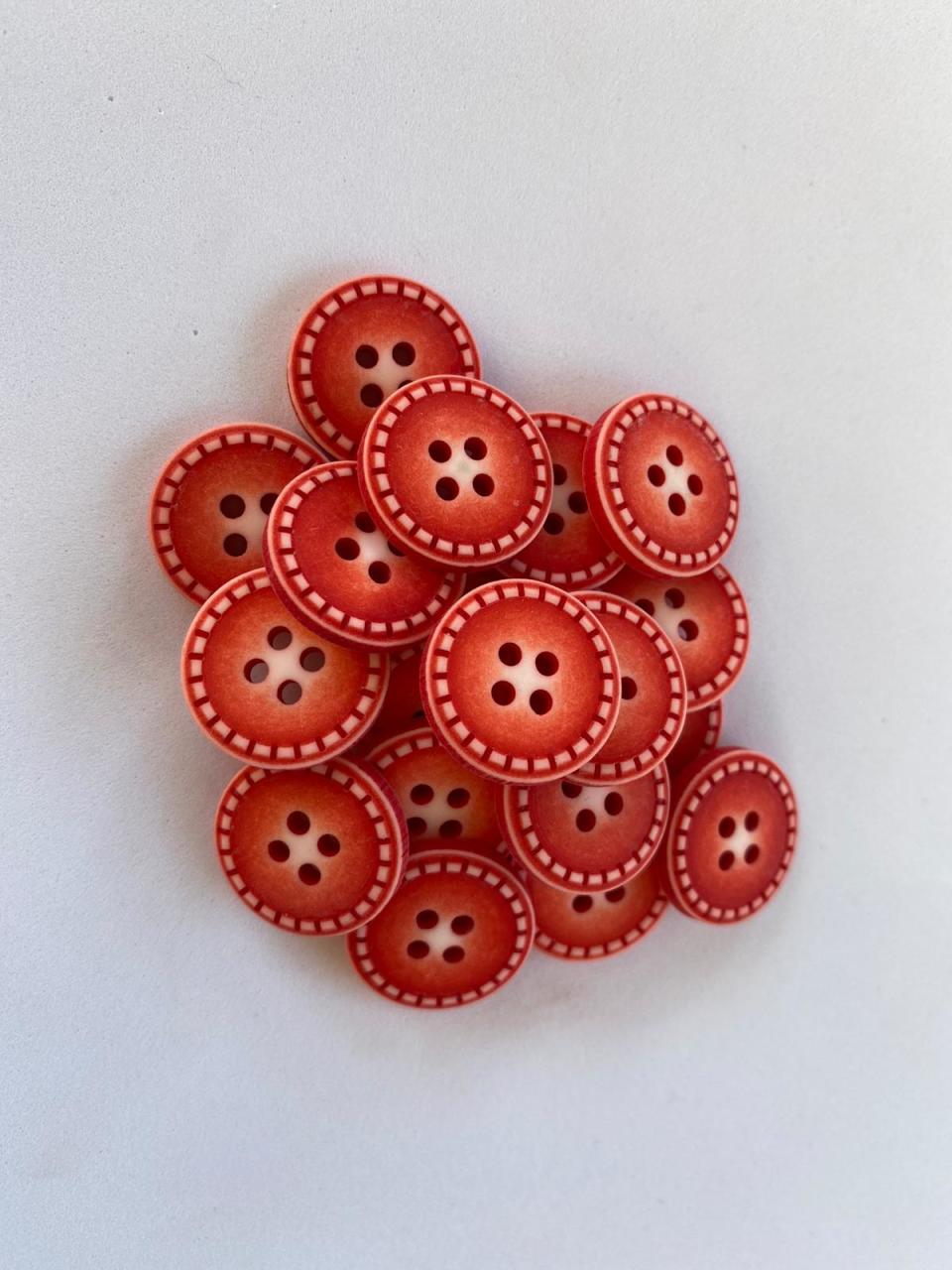 Renkli Eskitme Ahşap Düğme (1.5 cm) Kırmızı