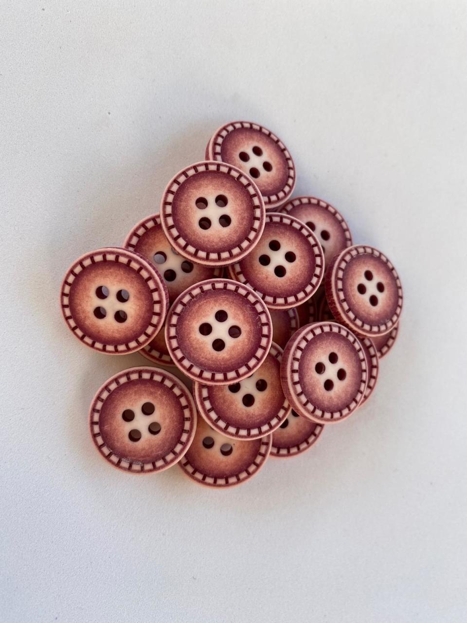 Renkli Eskitme Ahşap Düğme (1.5 cm) Mürdüm