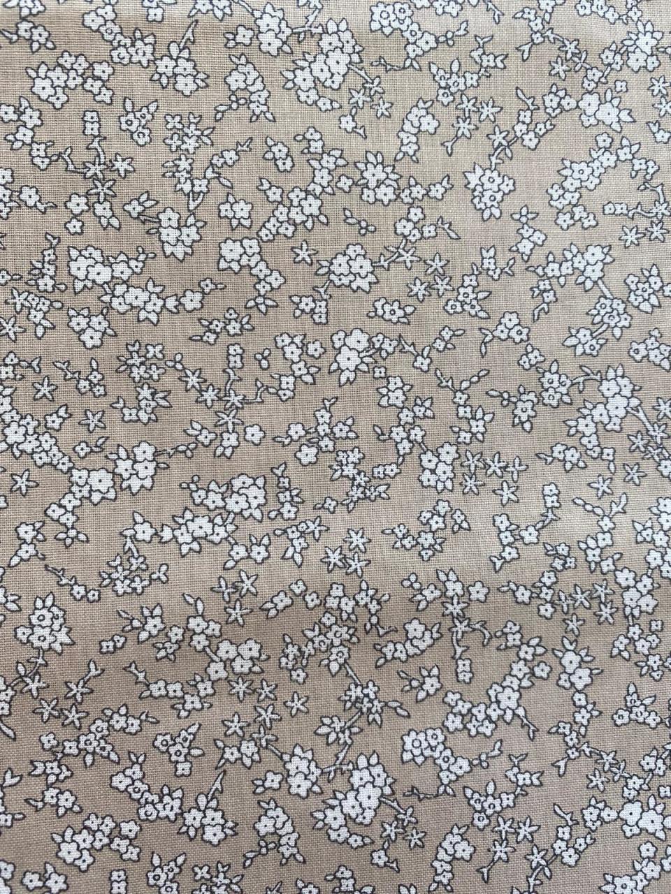 Bej Beyaz Çiçekli 48x82 cm Poplin Kumaş