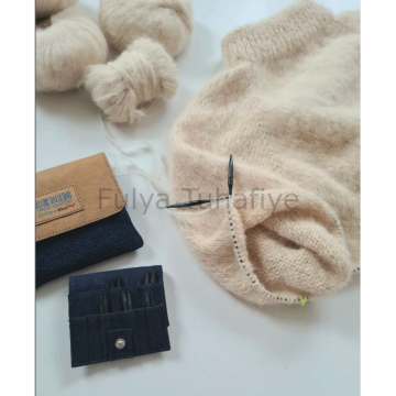 Knitpro Indigo Wood Mini Değiştirilebilir Misinalı Şiş seti - 5 cm - Kısa Uç, Denim Set