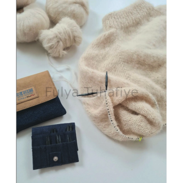 Knitpro Indigo Wood Mini Değiştirilebilir Misinalı Şiş seti - 5 cm - Kısa Uç, Denim Set