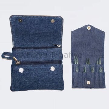 Knitpro Indigo Wood Mini Değiştirilebilir Misinalı Şiş seti - 5 cm - Kısa Uç, Denim Set