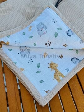 Çift Taraflı Kişiye Özel Isim Nakışlı Waffle Pike & Müslin Bebek Battaniyesi 90X100 CM