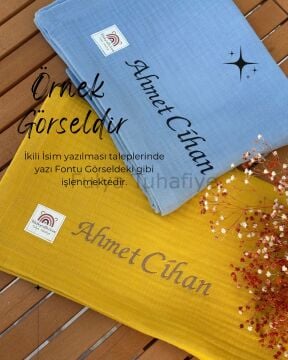 4 Katlı Müslin Kumaş Kişiselleştirilebilir Isim Nakışlı Bebek Battaniyesi 100X110 CM