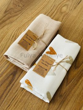 Çok Amaçlı 2'li Müslin Bebek Battaniye Seti %100 Pamuk Bej Kalp