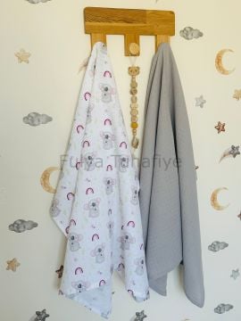 Çok Amaçlı 2'li Müslin Bebek Battaniye Seti %100 Pamuk Gri Koala