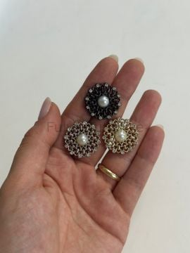 Ortası İnci Kenar Taşlı Metal Düğme 2.5 cm