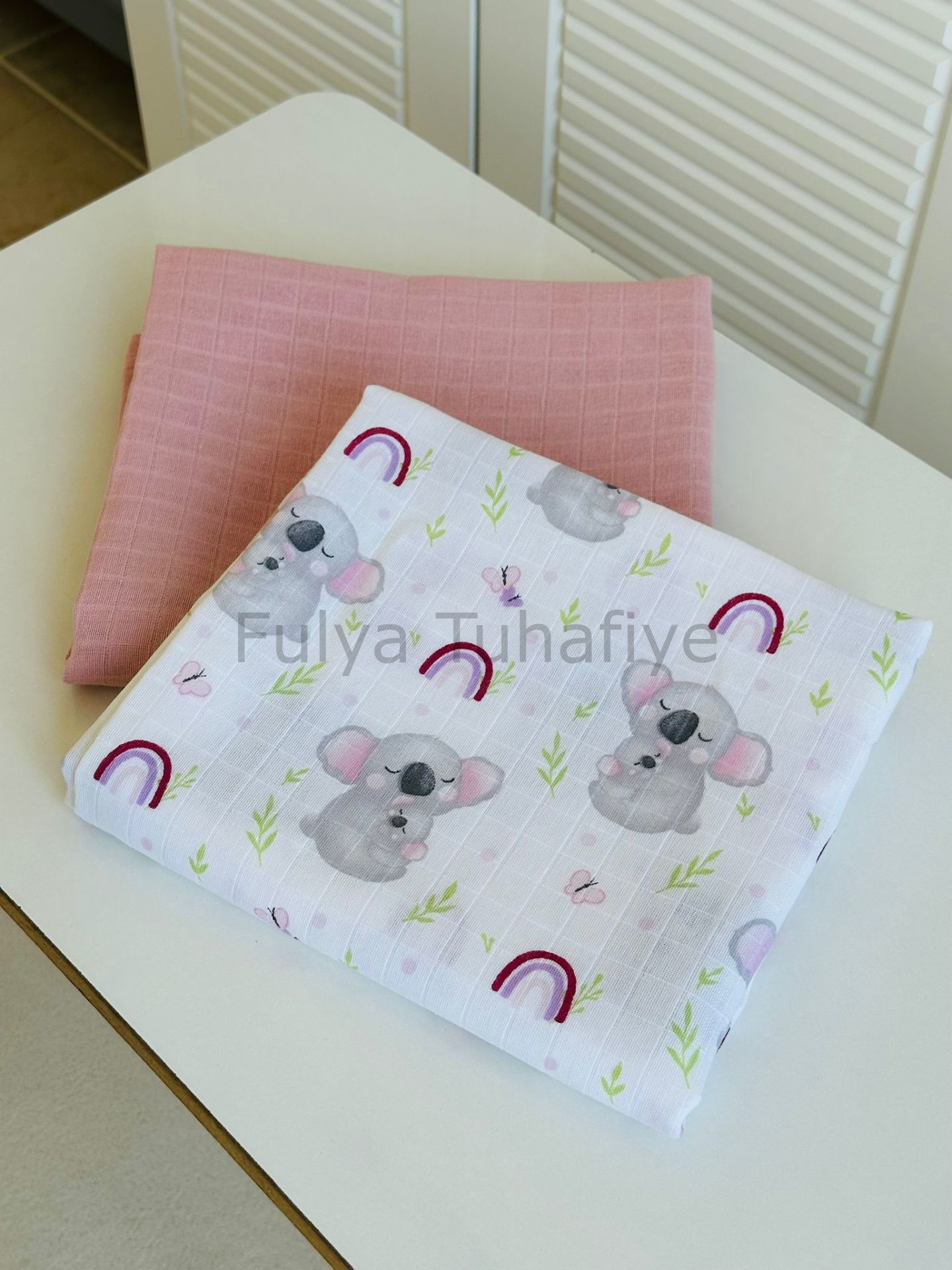 Çok Amaçlı 2'li Müslin Bebek Battaniye Seti %100 Pamuk Pembe Koala