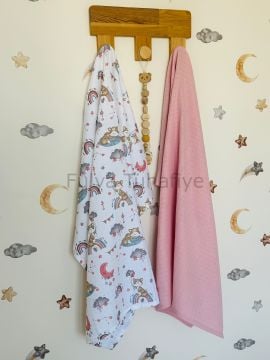 Çok Amaçlı 2'li Müslin Bebek Battaniye Seti %100 Pamuk Pembe Tilki