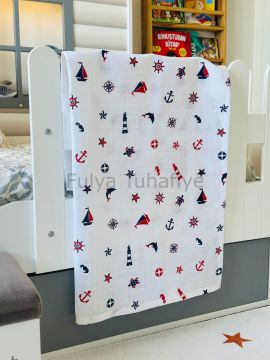 Çok Amaçlı Müslin Bebek Battaniyesi %100 Pamuk Denizci