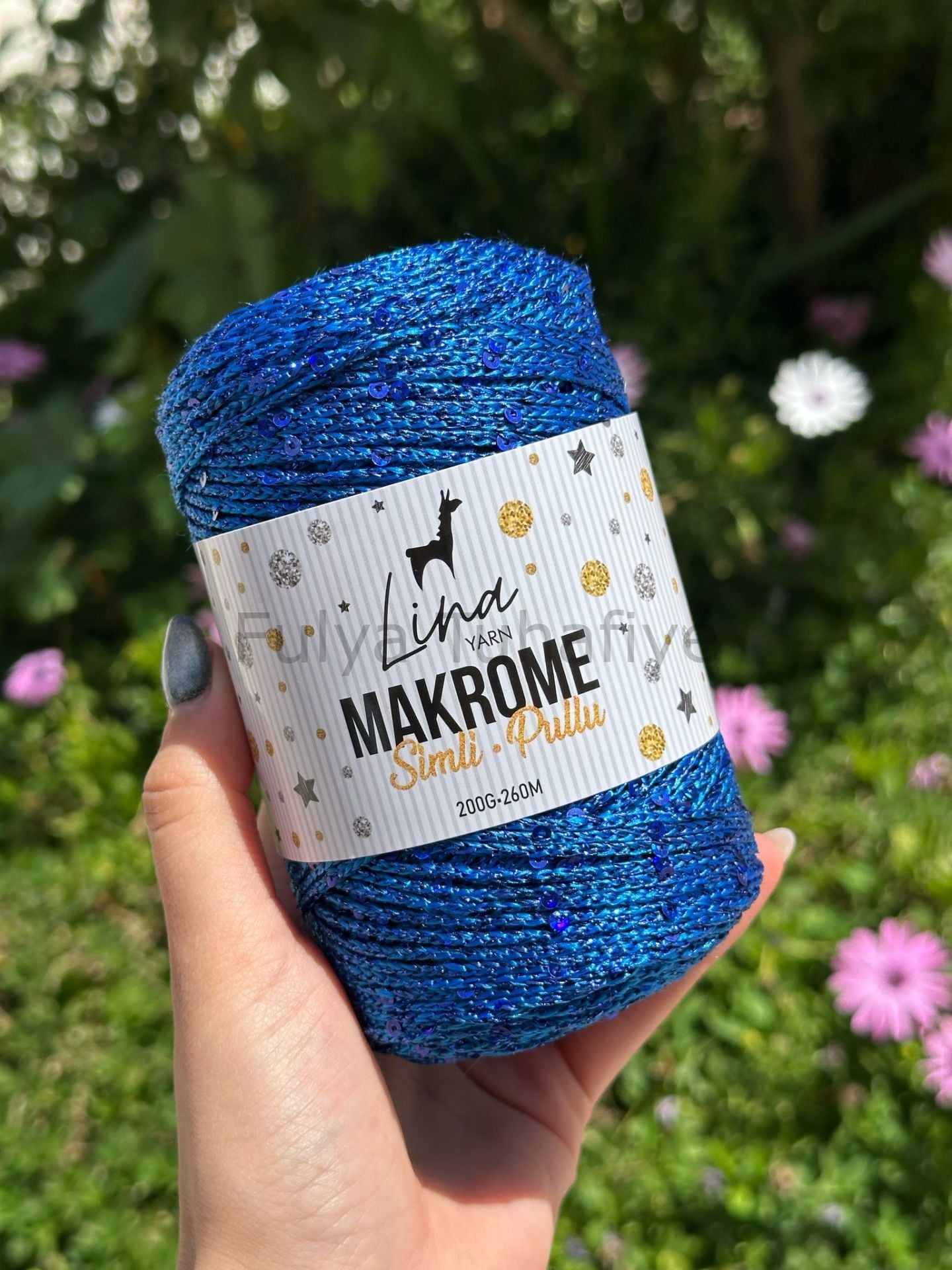 Lina Yarn Makrome Simli Pullu Saks Mavi