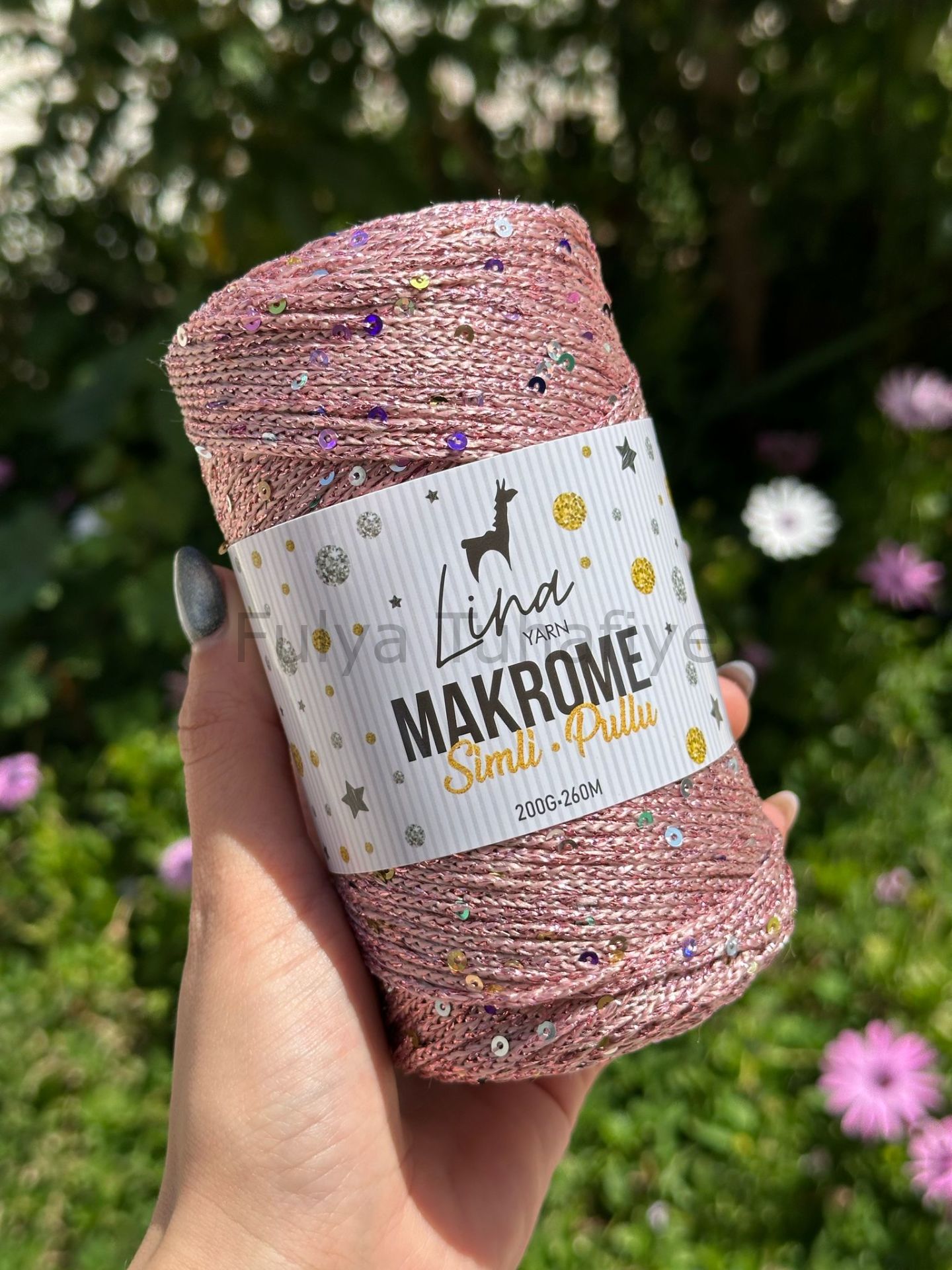 Lina Yarn Makrome Simli Pullu Gül Kurusu
