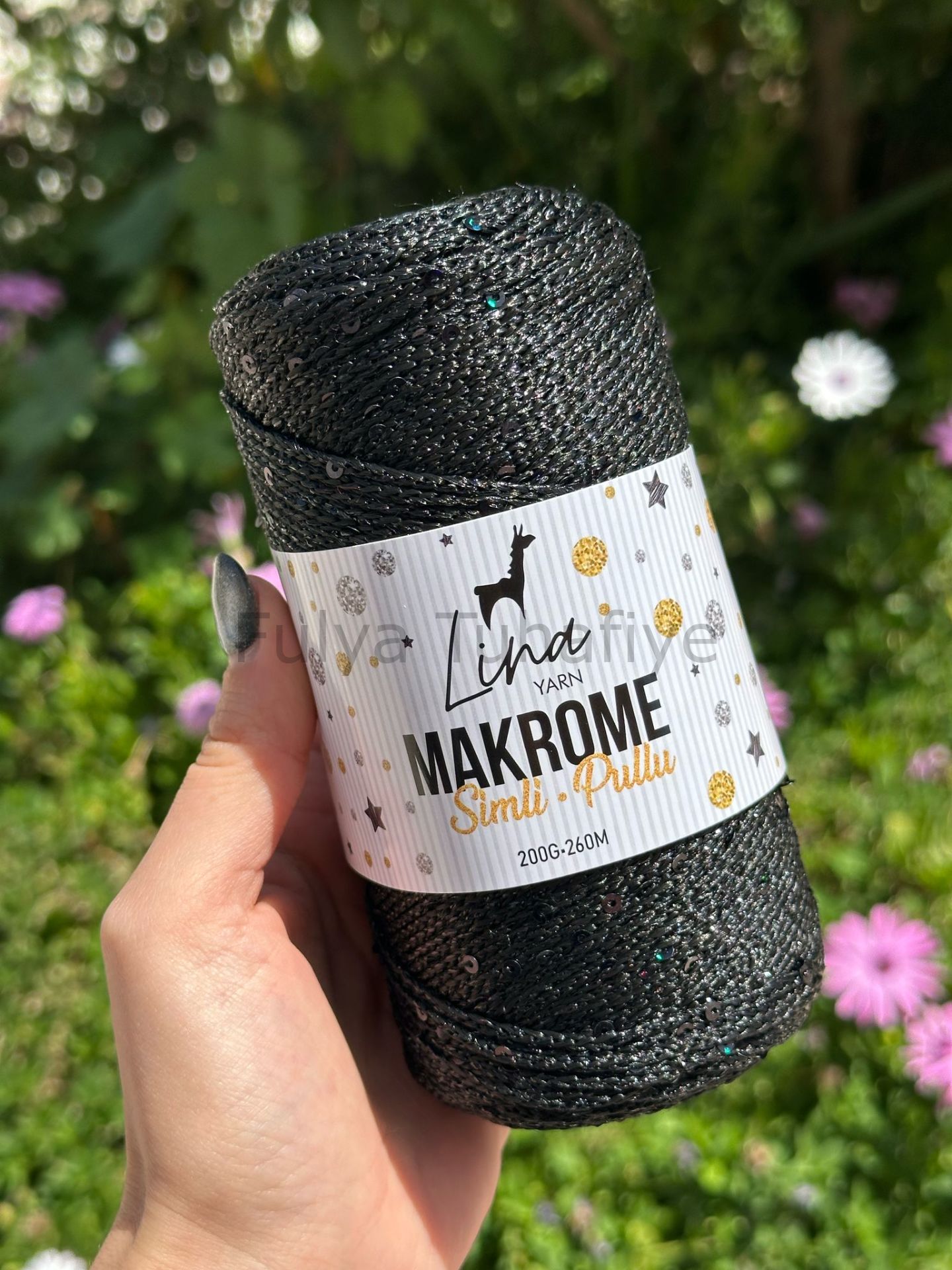 Lina Yarn Makrome Simli Pullu Siyah1