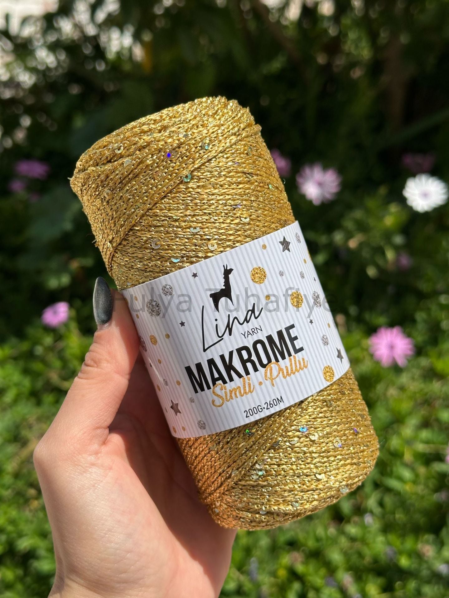 Lina Yarn Makrome Simli Pullu Gold1