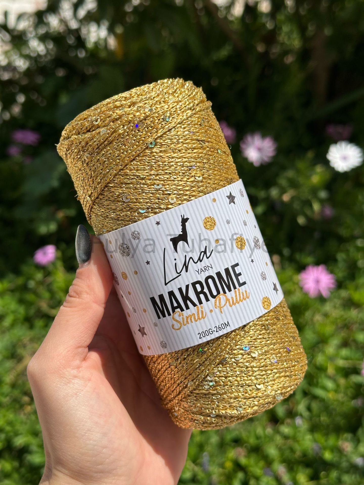 Lina Yarn Makrome Simli Pullu Gold1