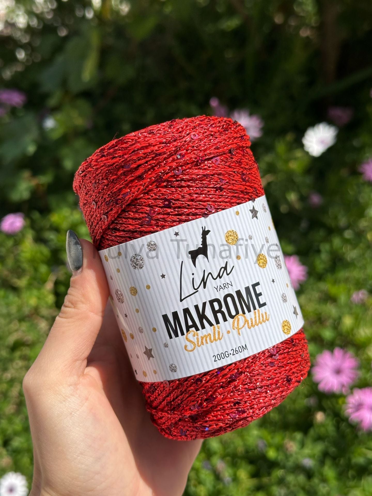 Lina Yarn Makrome Simli Pullu Kırmızı